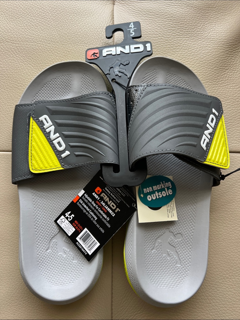 And1 Gray and Yellow Kids Slide Sandals with Adjustable Strap